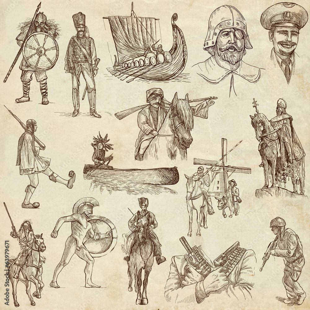 Obraz premium Soldiers, Warriors and Heroes (no.2) - hand drawn on paper