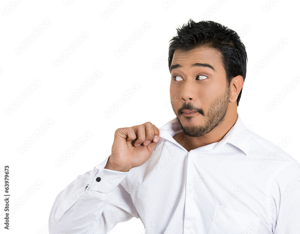 Awkward situation. Man got in unpleasant environment Awkward situation. Man got in unpleasant environment