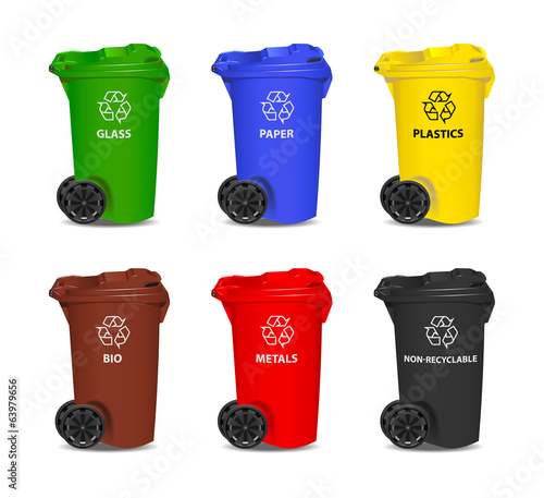 Set of colorful recycling bins. Vector.