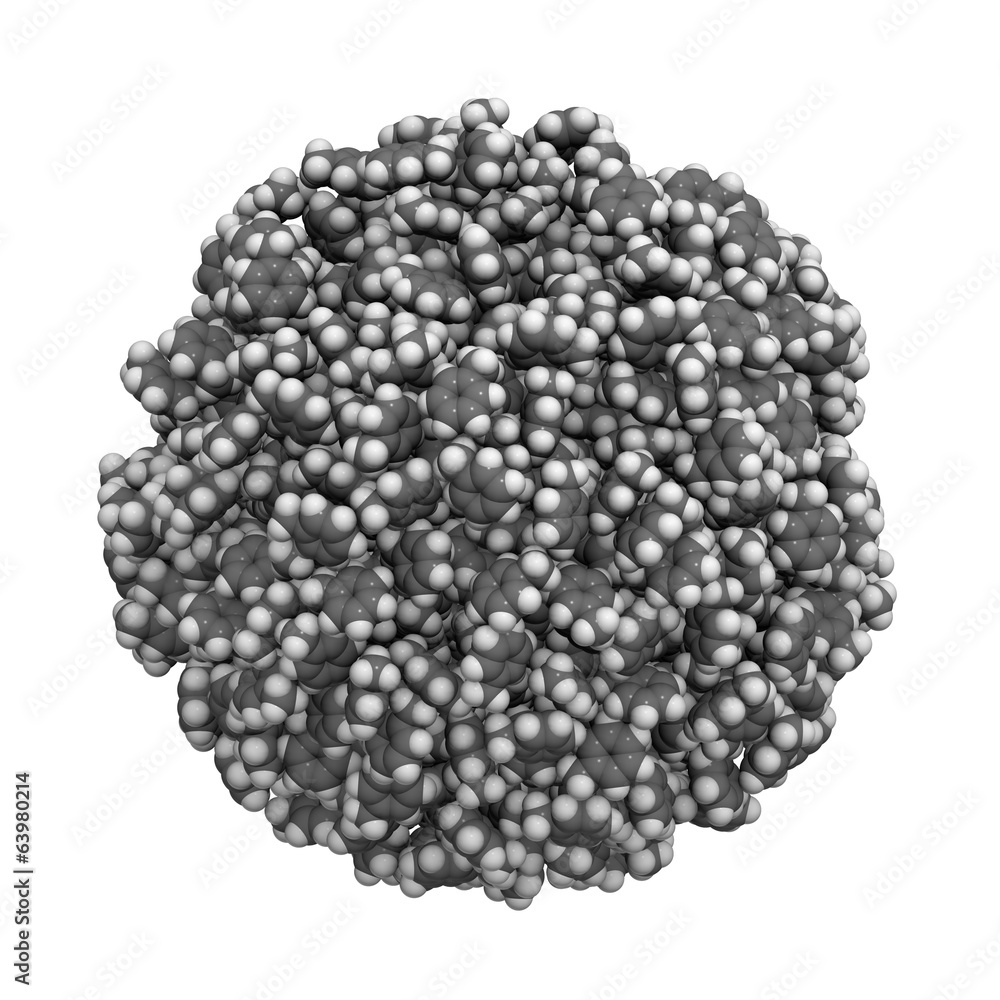 Liquid toluene model: toluene molecules contained in a sphere. Liquid toluene model: toluene molecules contained in a sphere.