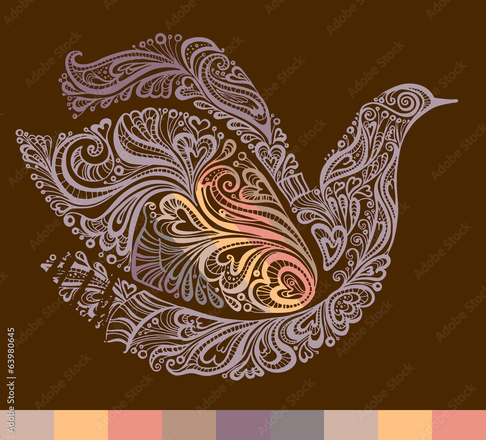 Retro card drawn silhouette of a dove. Retro card drawn silhouette of a dove.