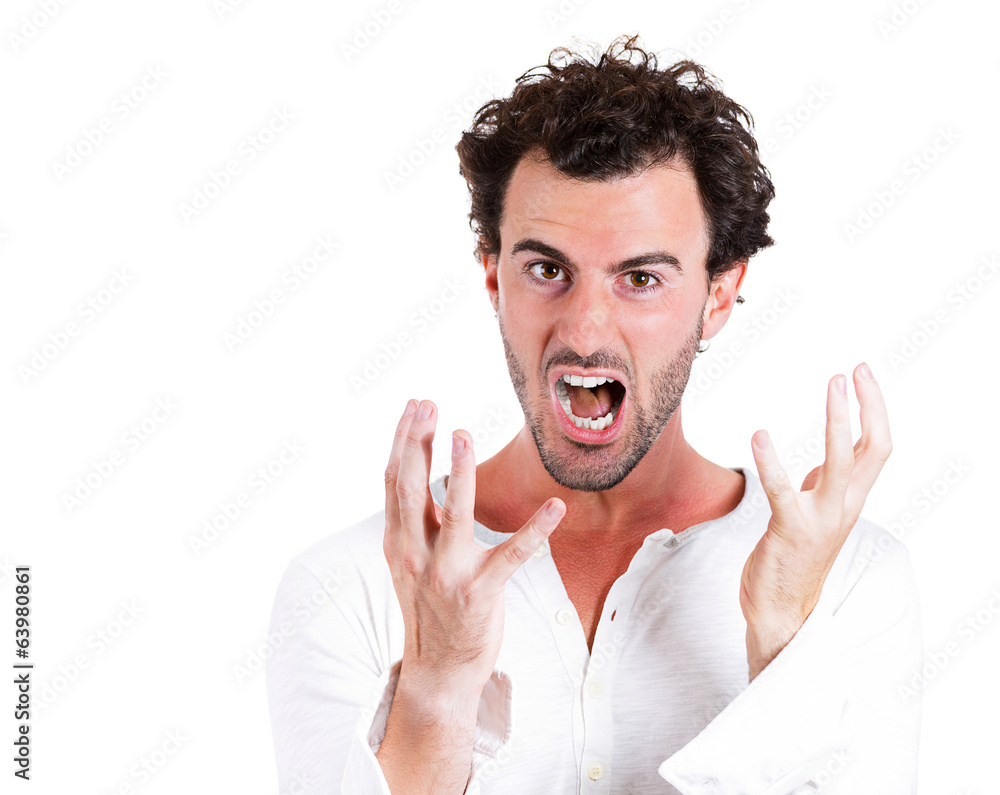 Portrait Pissed off, frustrated man on white background Portrait Pissed off, frustrated man on white background