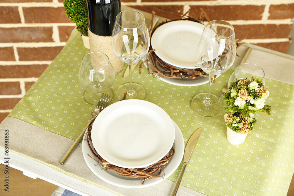 Beautiful holiday Easter table setting in green tones, Beautiful holiday Easter table setting in green tones,