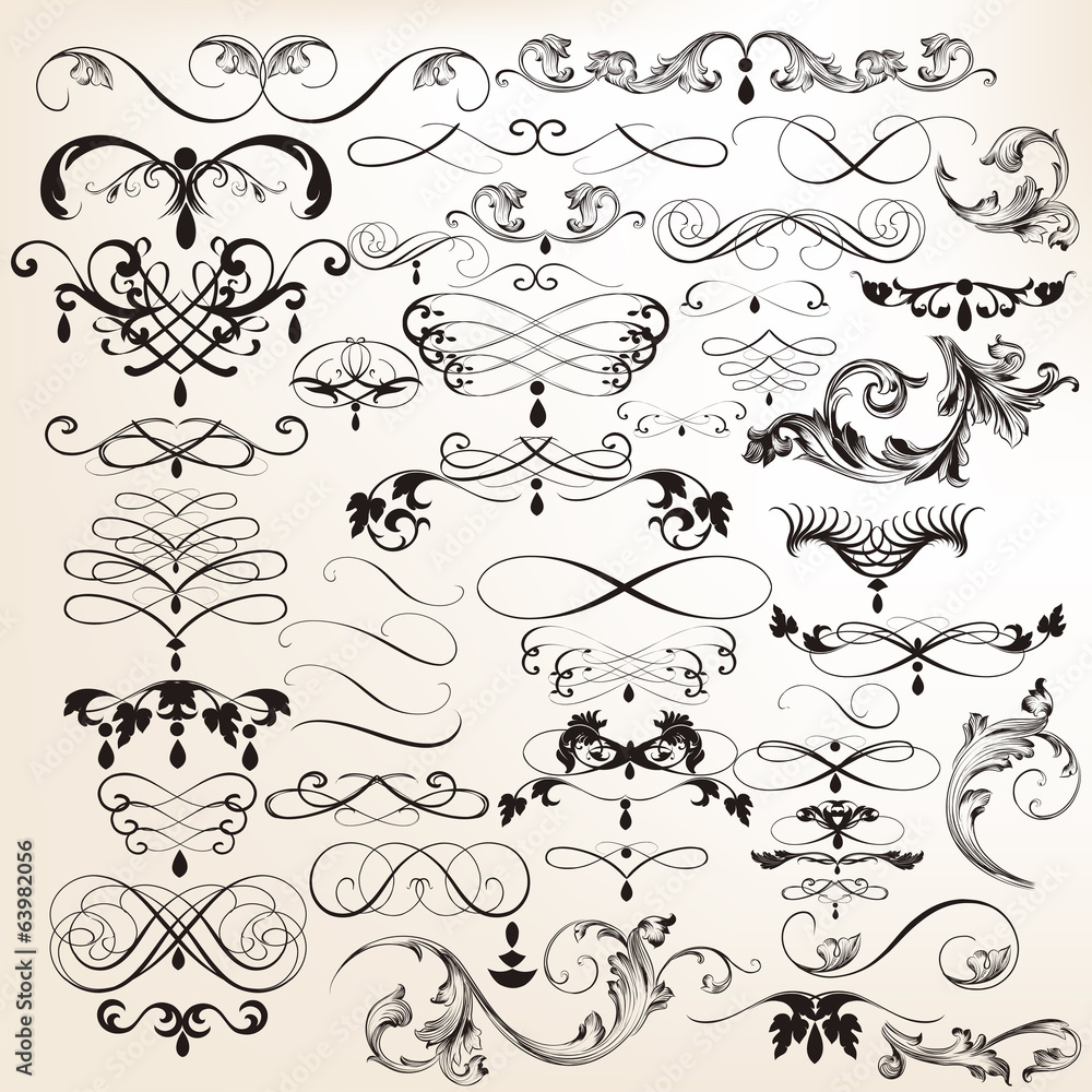 Collection of vector vintage flourishes and swirl elements