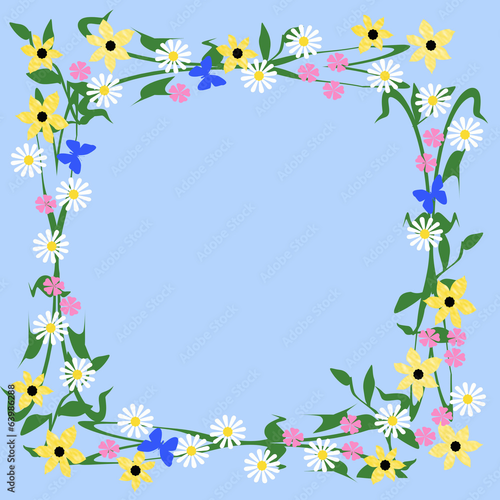 Obraz premium flowers and butterflies frame