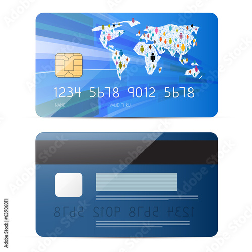 Blue Vector Credit Card Illustration Set