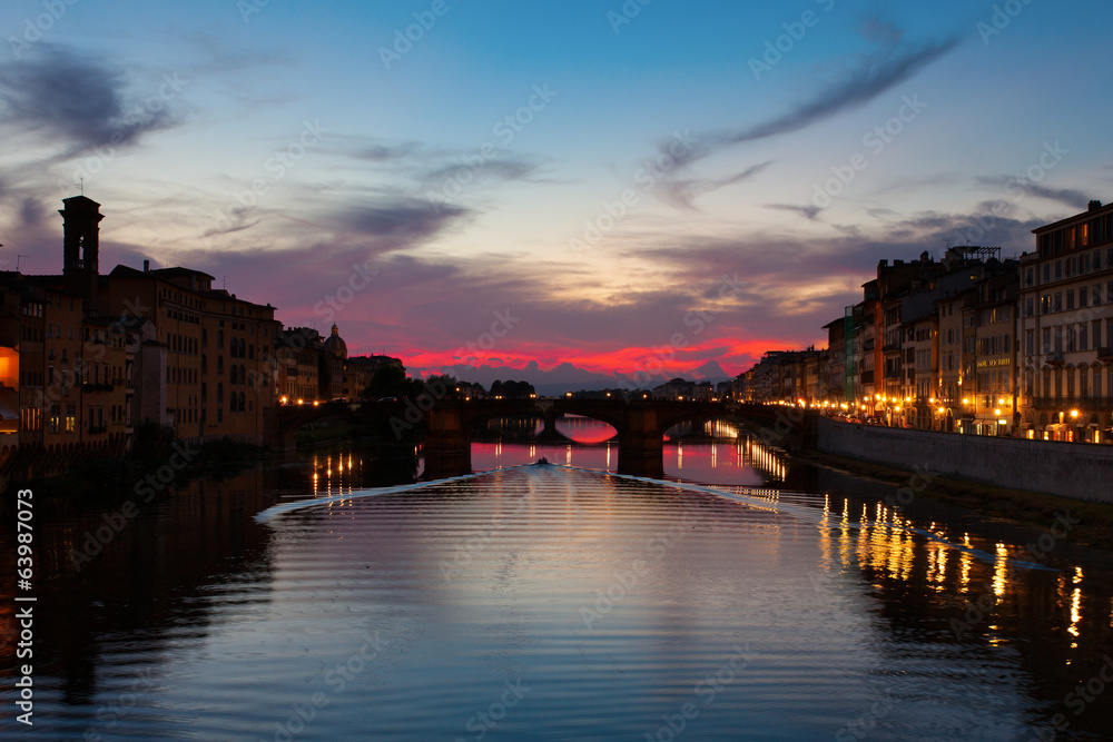 Florence, Ponte alla Carraia medieval Bridge landmark on Arno ri