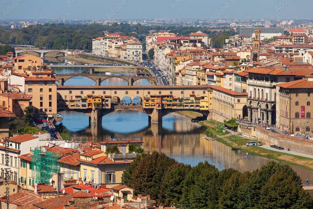 Panoramic view of Ponte Vecchio (Old Bridge), Florence, Italy
