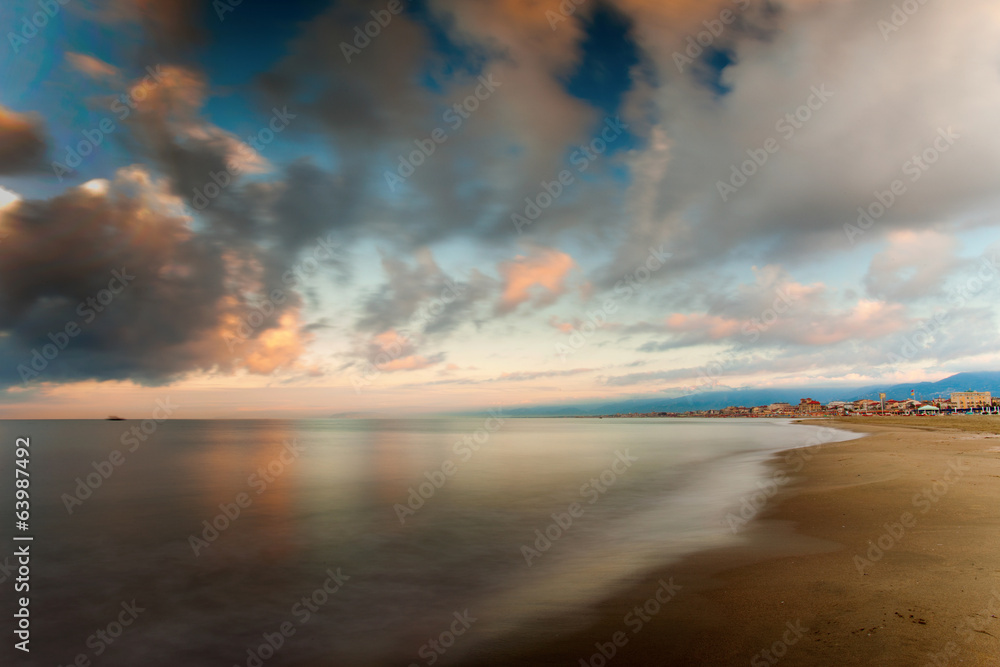 Beach in Viareggio, Italy with clouds moving