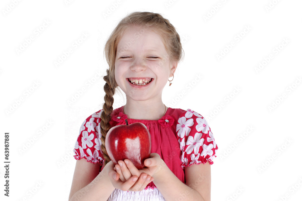 adorable little girl with apple