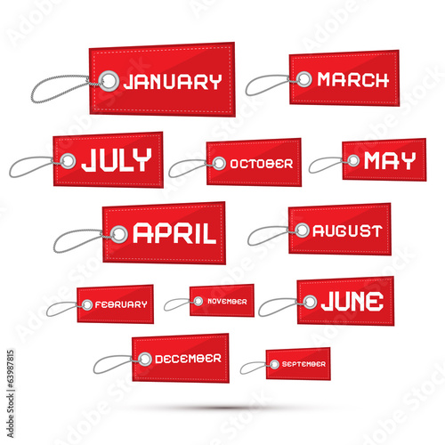 Months of the Year Red Sale Paper Labels, Tags Set