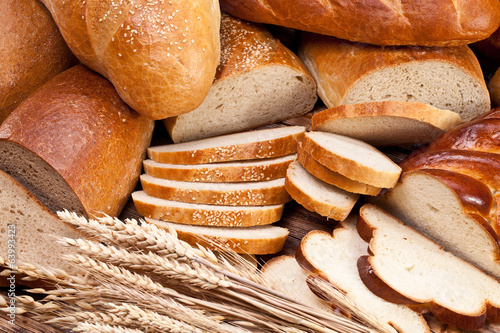 Bread and wheat. Food background.