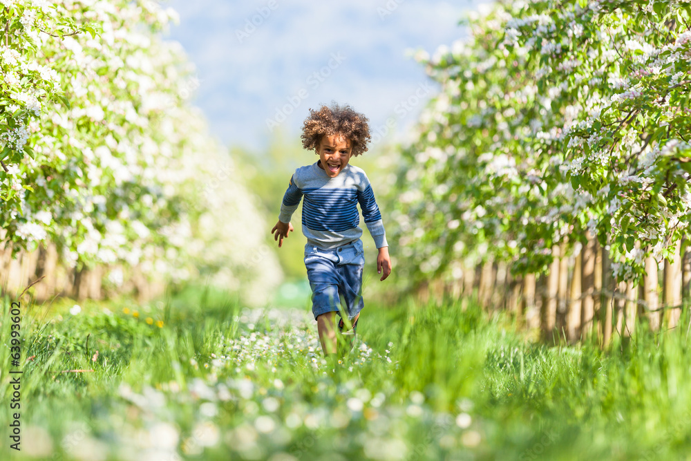 Cute african american little boy playing outdoor - Black people