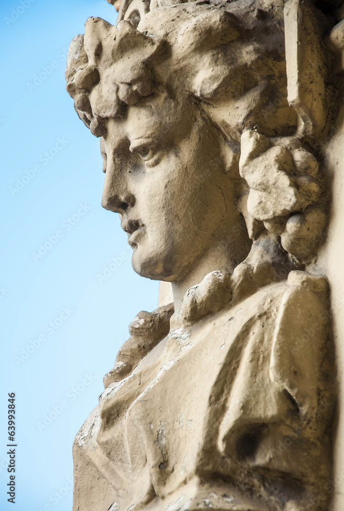 Old atlant statues houuse wall decoration. St.Petersburg, Russia