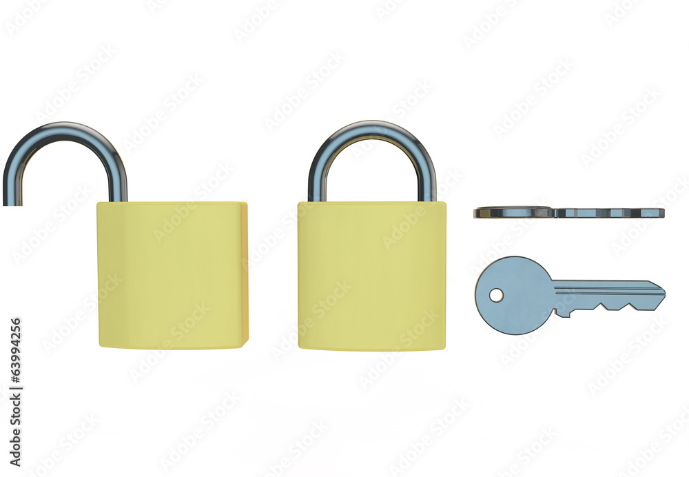 different views of padlocks and keys on white background different views of padlocks and keys on white background