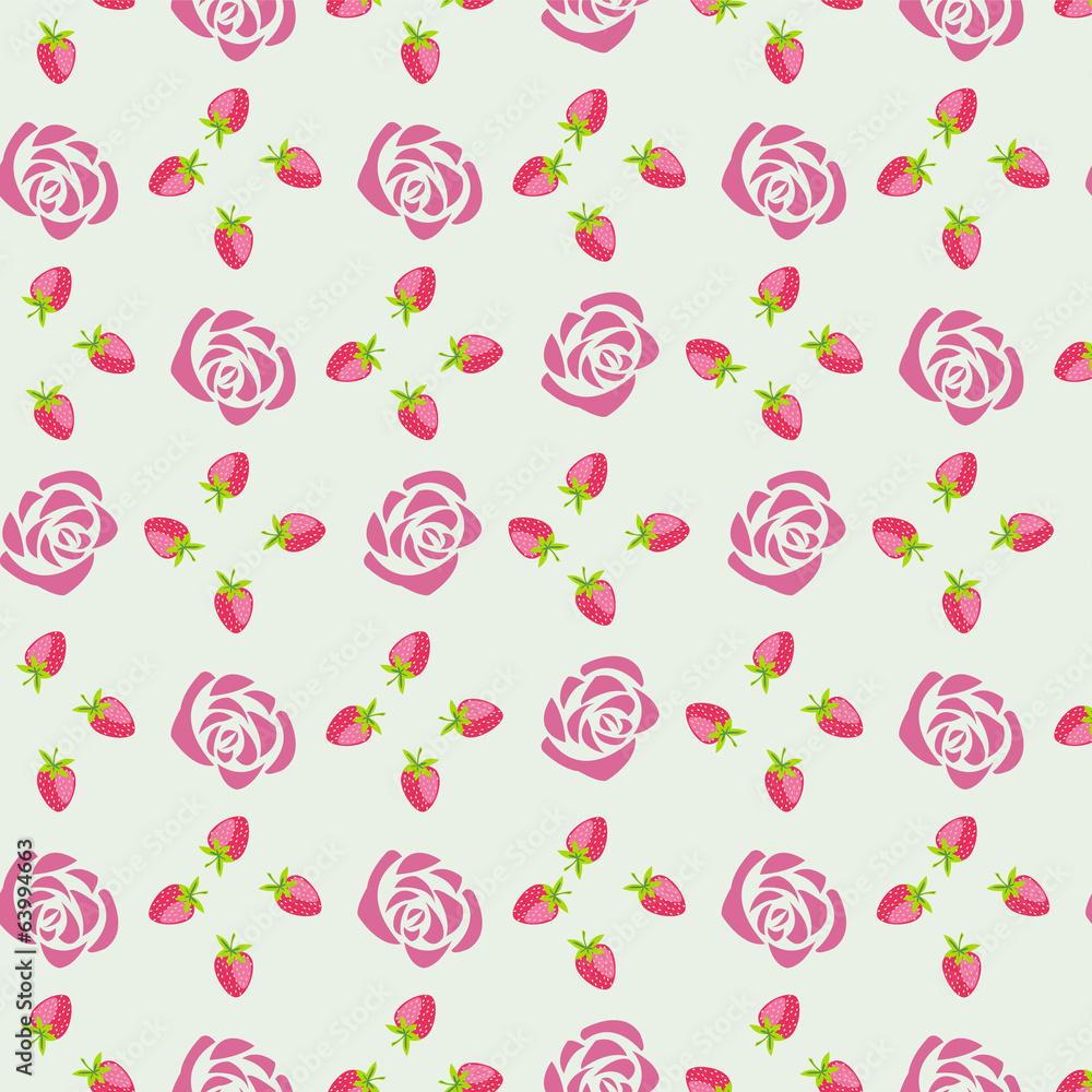 Pattern with a strawberry and rose - Illustration Pattern with a strawberry and rose - Illustration