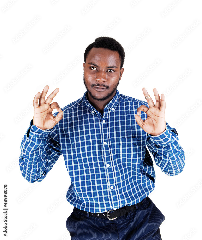 Fototapeta premium Black man showing victory.