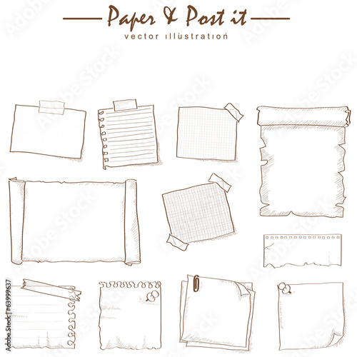 paper and post-it collection sketch drawing vector