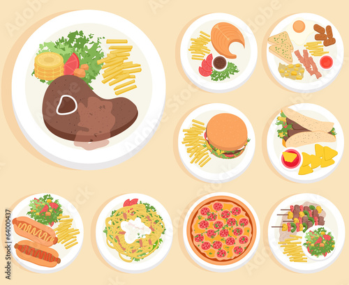 food in flat illustration style. Top view