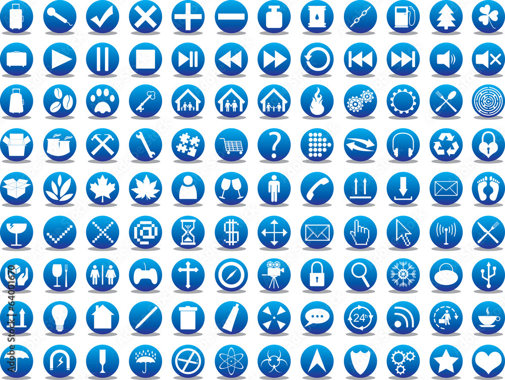 Blue icon collection illustrated on white Blue icon collection illustrated on white