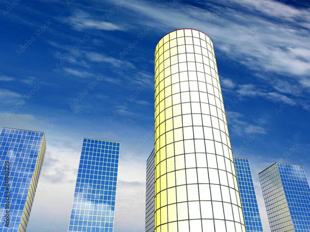 Obraz premium 3D modern buildings and beautiful sky. Concept - the best.