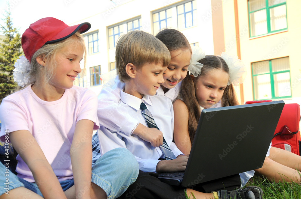 group of children with laptop group of children with laptop
