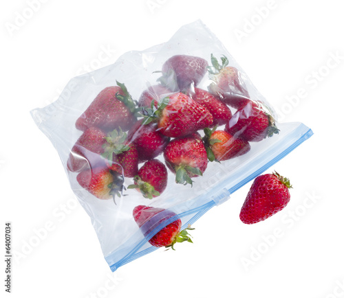 Strawberry in clear plastic bag