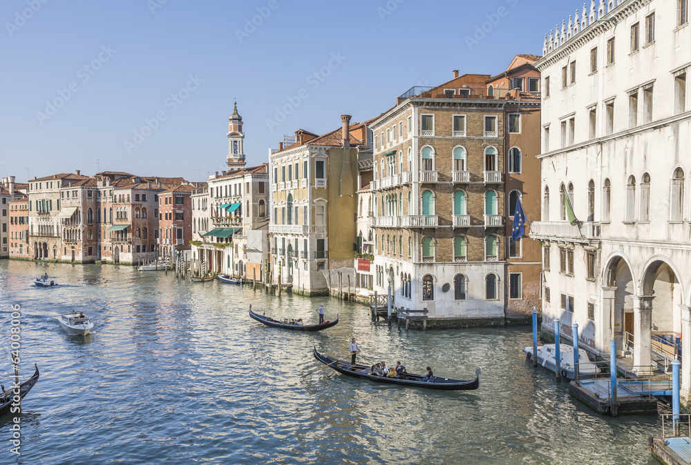 Grand Canal, Venice, Italy with goldolas and classical buildings