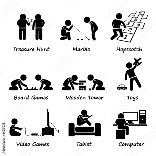 Children Playing Traditional and Modern Games Clipart