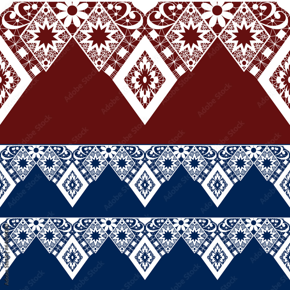 Fototapeta premium Seamless lacy lace pattern on red blue
