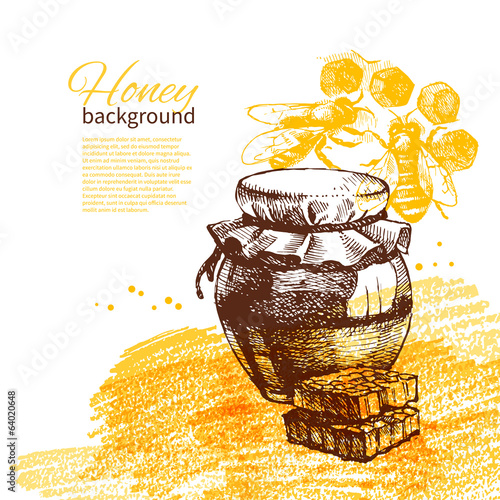 Honey background with hand drawn sketch illustration