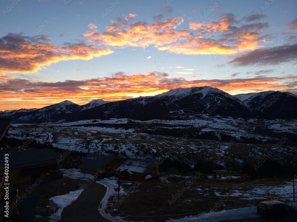 sunset in mountain valley