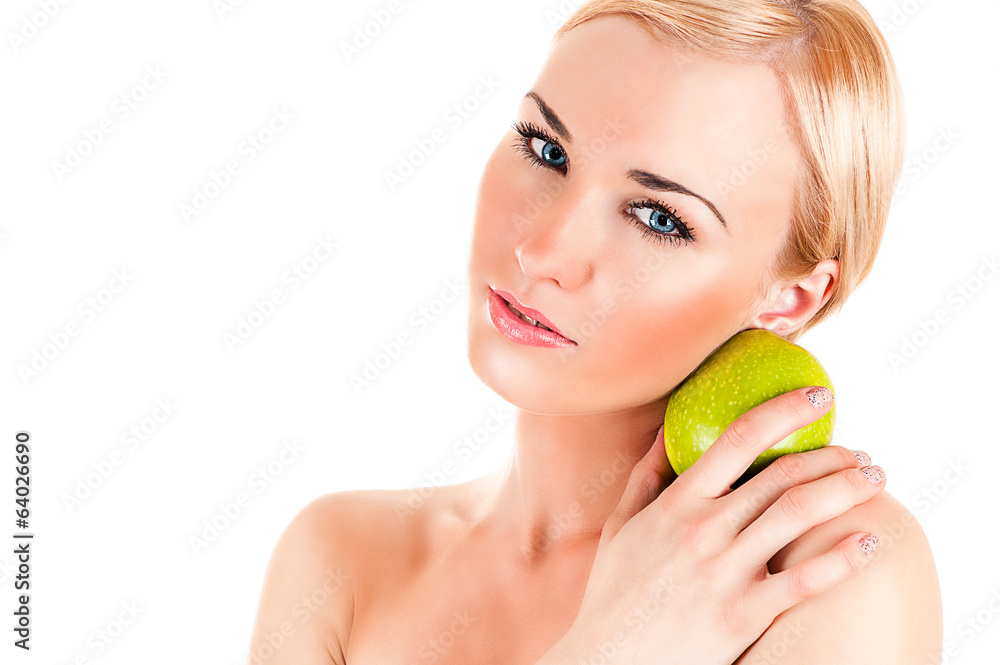 Beautiful healthy woman with apple.Healthy eating concept Beautiful healthy woman with apple.Healthy eating concept