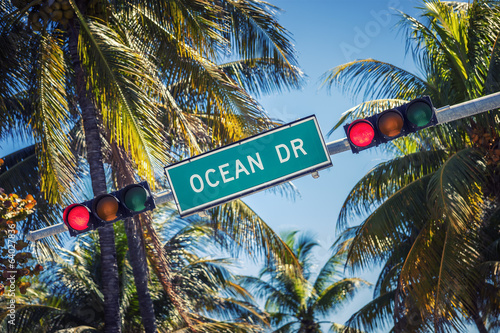 Famous street sign of Ocean Drive