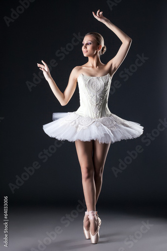 Attractive female ballet dancer posing in studio