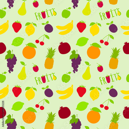 Fresh fruits flat seamless pattern