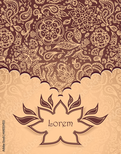 Frame with Seamless abstract floral pattern in brown gold