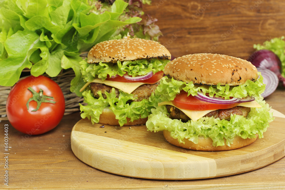 burger with vegetables and beef burger with vegetables and beef