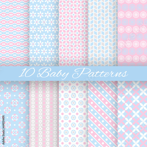Baby pastel different vector seamless patterns  tiling 
