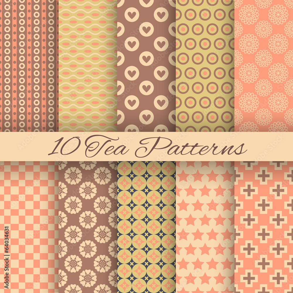 Tea abstract vector seamless patterns (tiling, swatch)