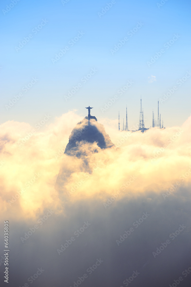 Corcovado Mountain Christ the Redeemer Rio Sunset Clouds