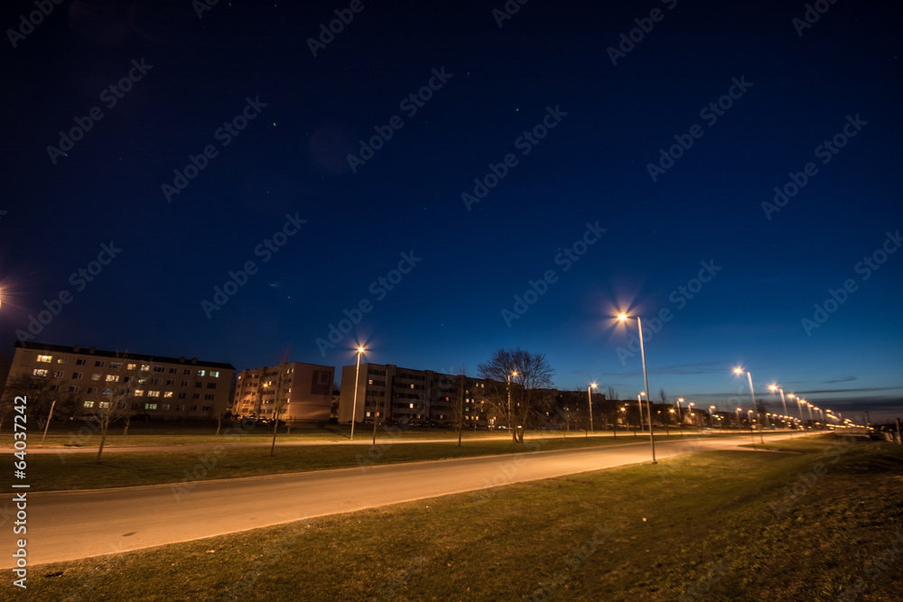 Night city road, car lights Night city road, car lights