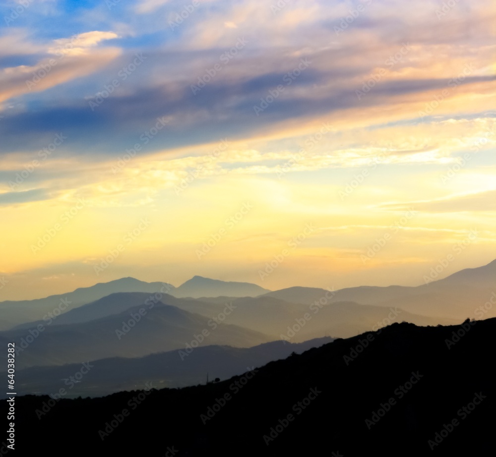 sunset on the mountains silhouette landscape sunset on the mountains silhouette landscape