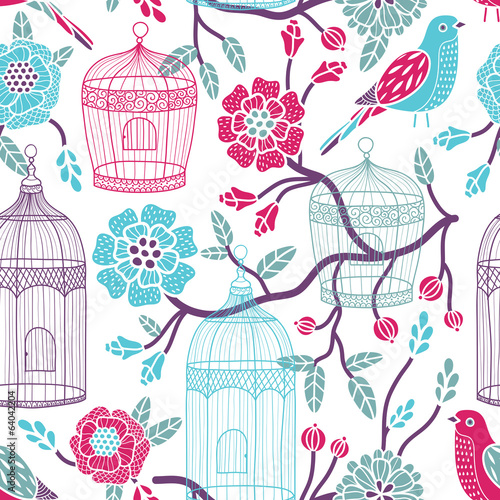 Birdcages seamless pattern