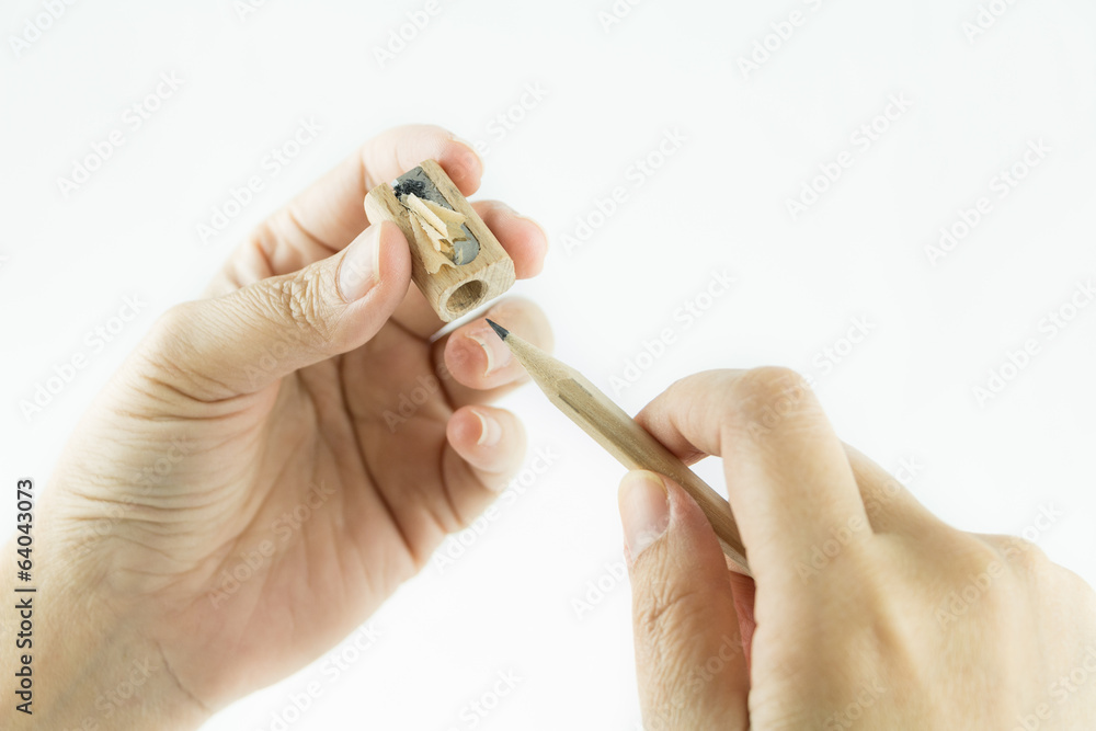 Wooden pencil sharpener  on white background