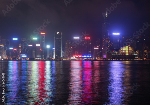 Photography Panorama of Hong Kong Island from Kowloon at night time