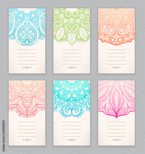 six cards with round patterns