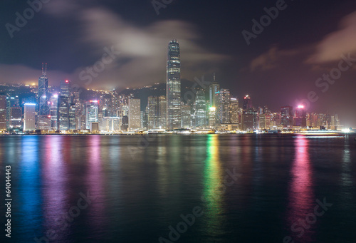 Panorama of Hong Kong Island from Kowloon at night time