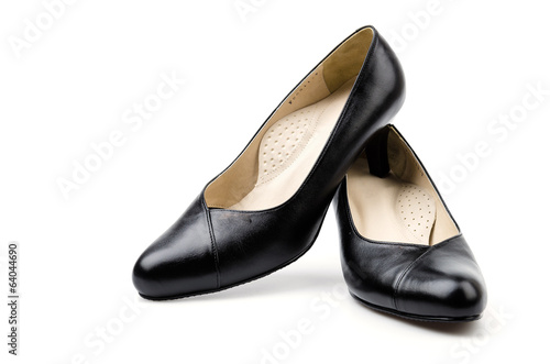 leather black shoes women isolated white background