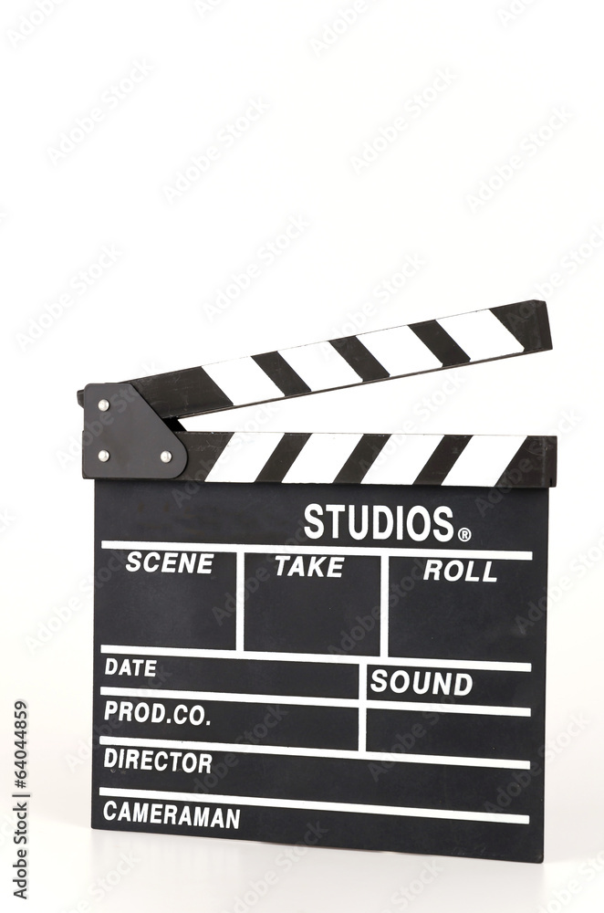 Clapper movie board isolated white background